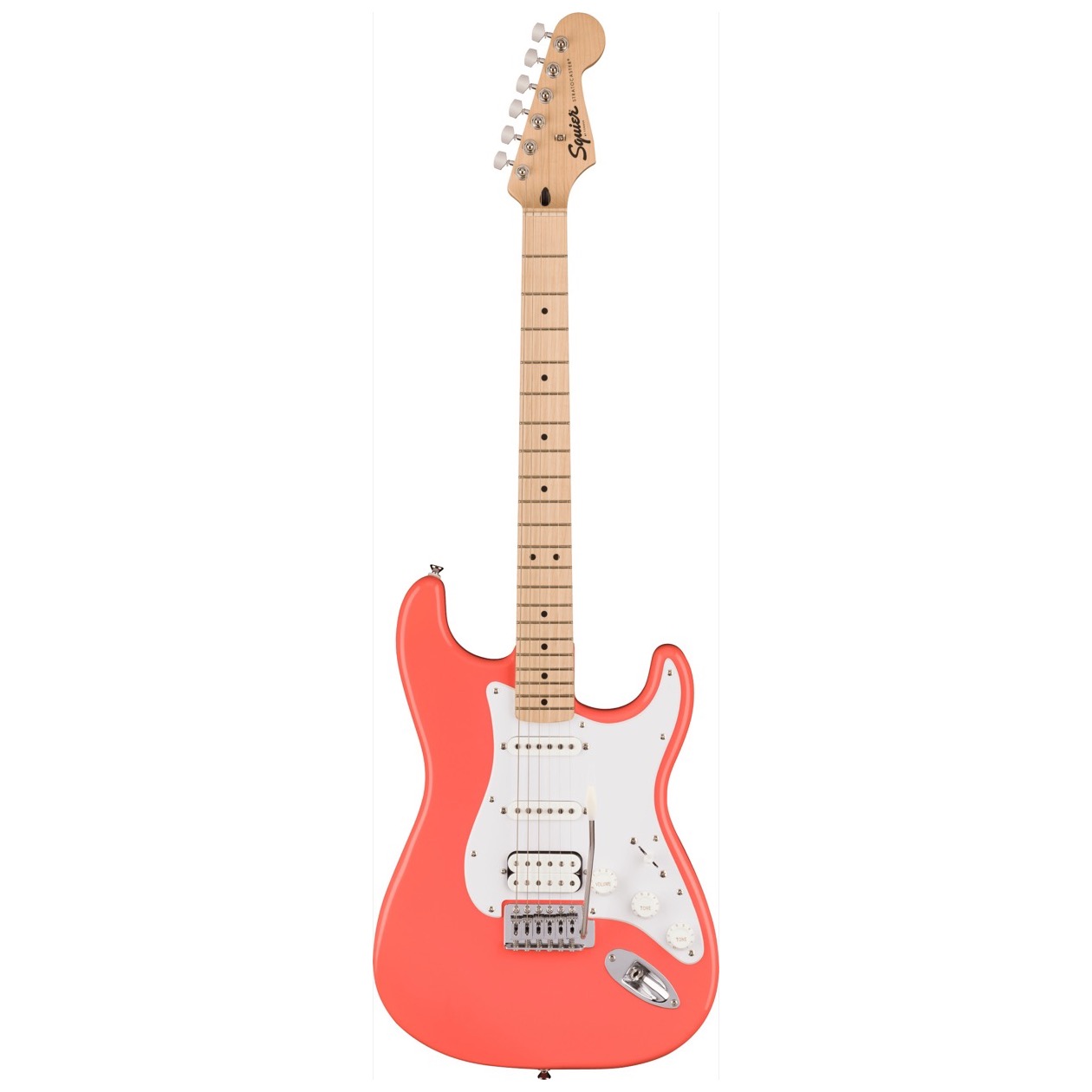 Fender Squier Sonic Stratocaster HSS, Maple Fingerboard, White Pickguard, Tahitian Coral NIEUW VOOR 2023