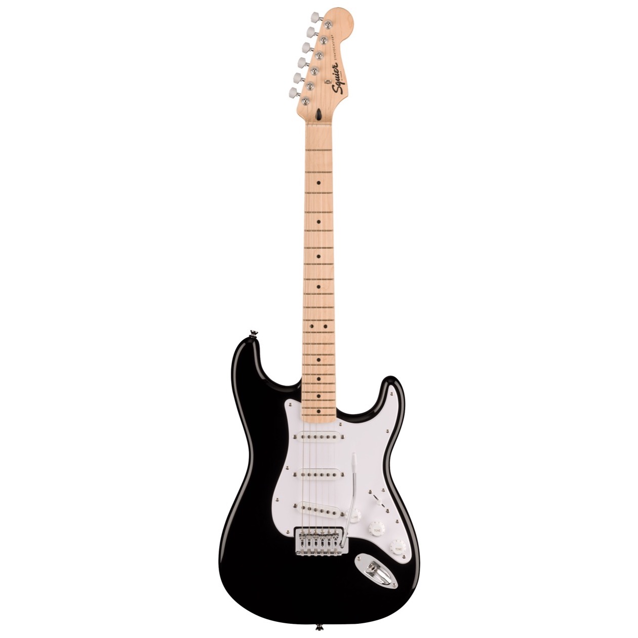 Fender Squier Sonic Stratocaster, Maple Fingerboard, White Pickguard, Black NIEUW VOOR 2023