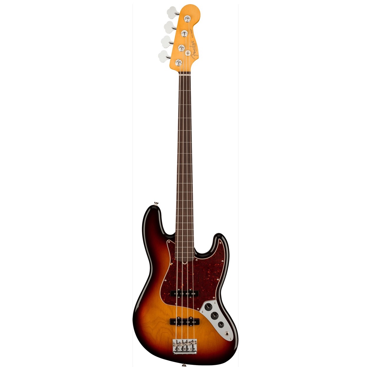 Fender American Professional II Jazz Bass, Fretless, Rosewood Fingerboard, 3 Color Sunburst inclusief Deluxe Molded Case