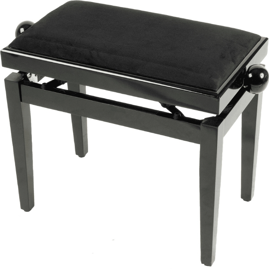 Quiklok Pianobank PB010BK met verstelbare zitting luxe bank hoogglans zwart met zwarte stof zitting