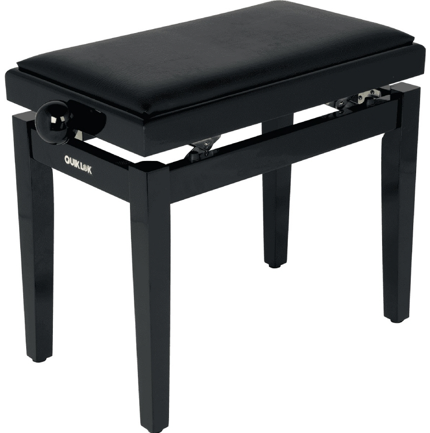 Quiklok Pianobank PB100BKL met verstelbare zitting luxe bank hoogglans zwart met zwarte kunstleer zitting
