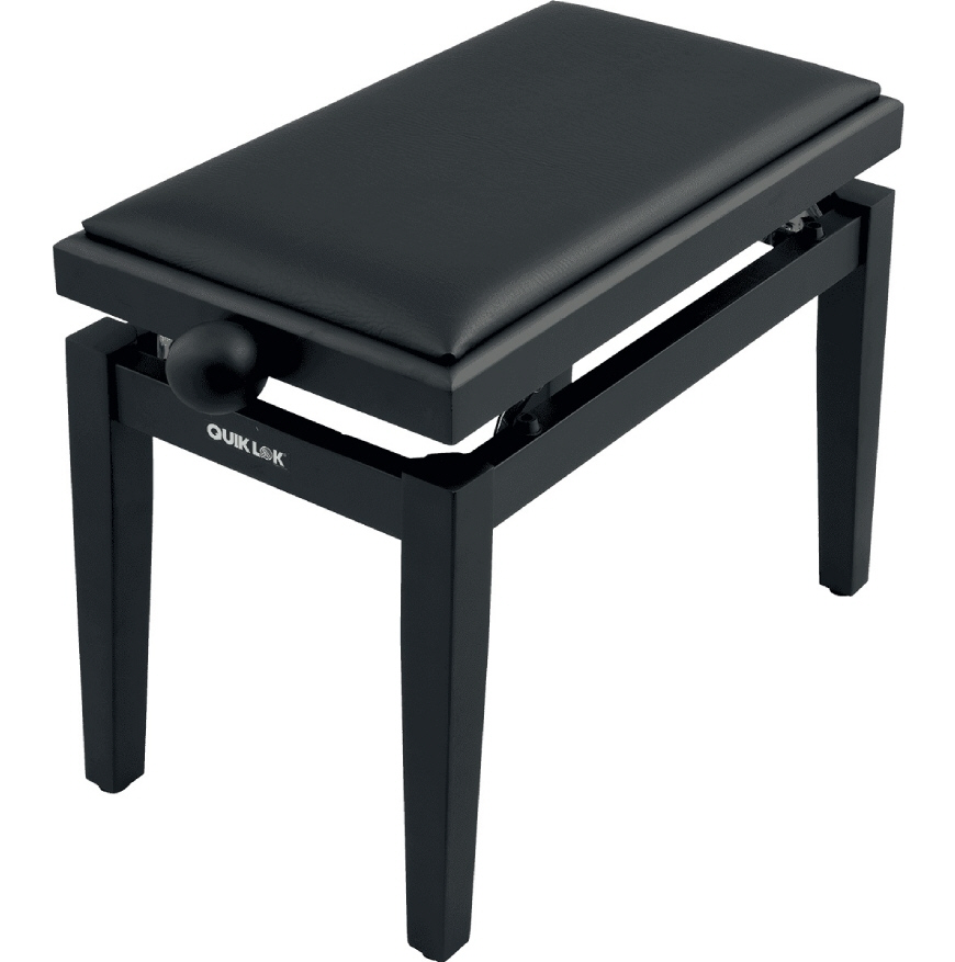 Quiklok Pianobank PB100BKS met verstelbare zitting luxe bank mat zwart met zwarte kunstleer zitting