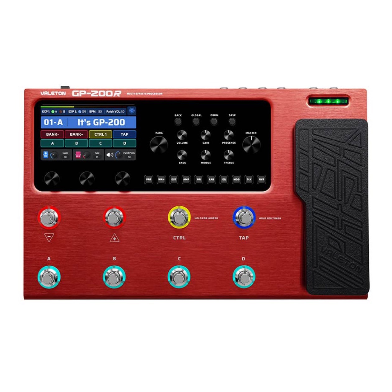 Valeton GP 200R / GP200R Valeton Multi Effects Processor with IR + amp/cab Simulation + Effects + Looper + audio interface incl. Adapter