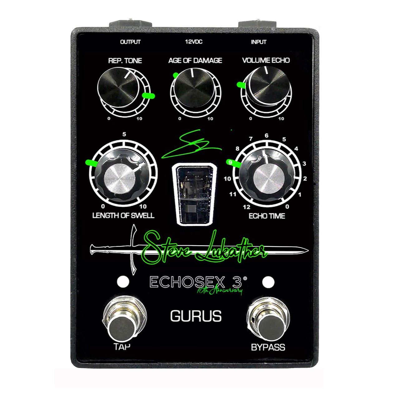 Gurus Echosex 3° Steve Lukather Tap Tempo Delay, High Voltage Preamp Effect pedaal inclusief Adapter