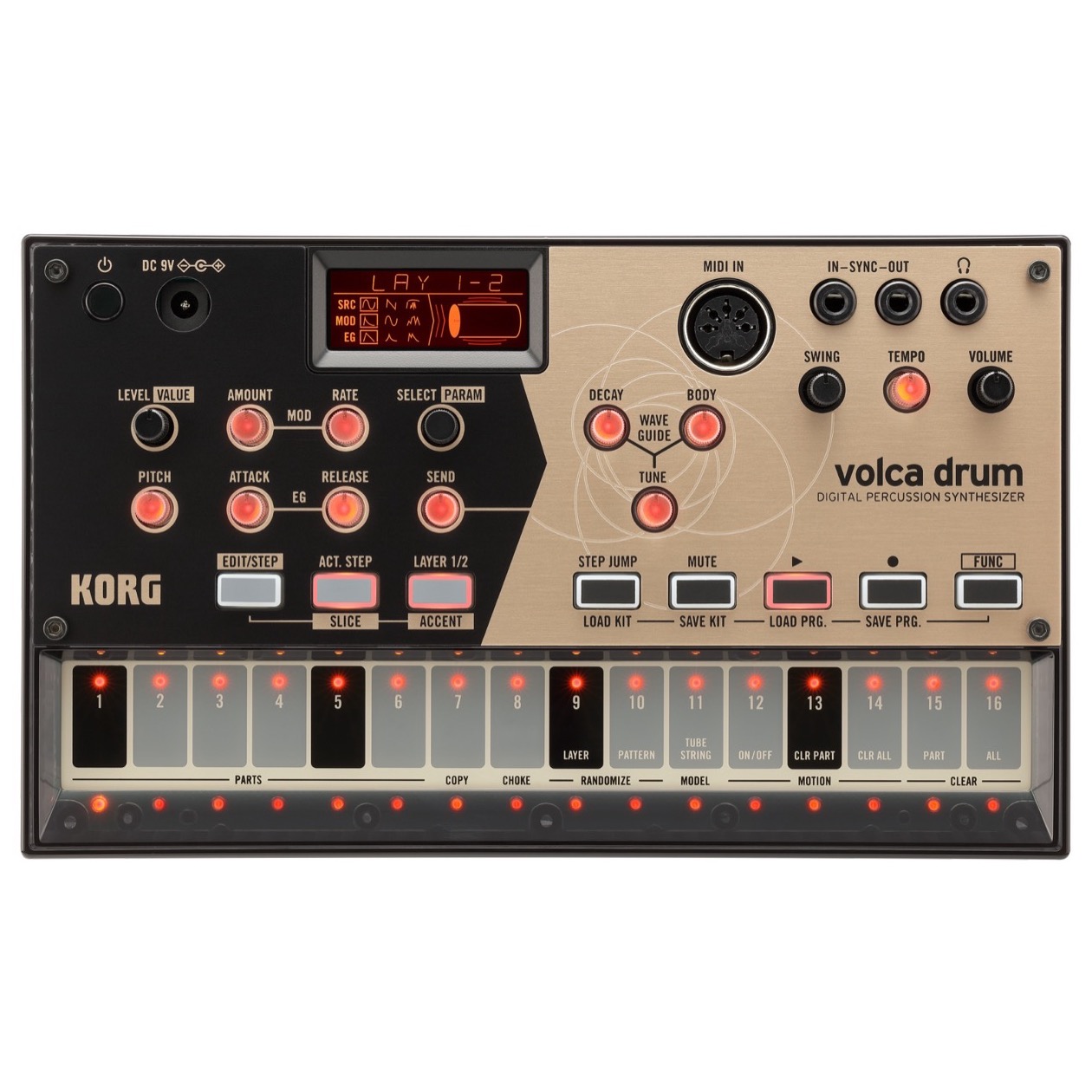 Korg Volca Drum Synthesizer, digitaal, Physical Modelling, 6 parts, Sequencer