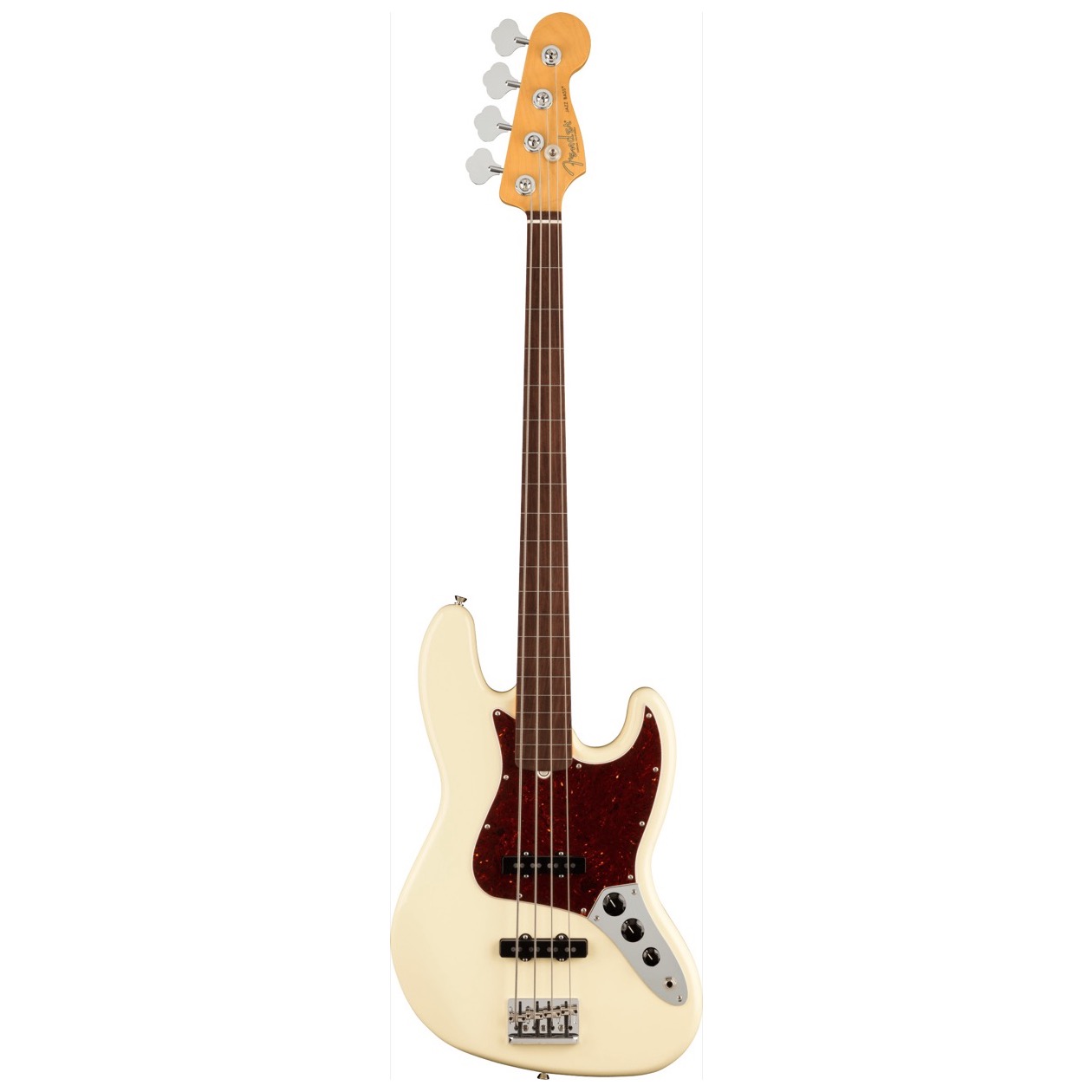Fender American Professional II Jazz Bass, Fretless, Rosewood Fingerboard, Olympic White inclusief Deluxe Molded Case