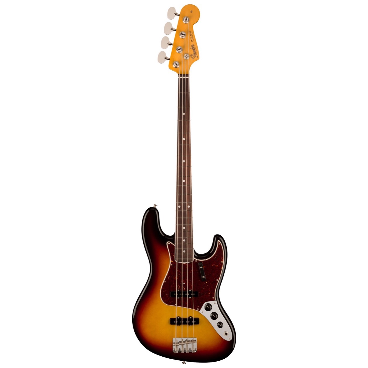 Fender American Vintage II 1966 Jazz Bass, Rosewood Fingerboard, 3 Color Sunburst Inclusief Luxe Case Vintage-Style Black (Orange Interior)