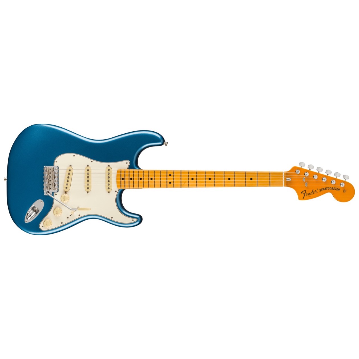 Fender American Vintage II 1973 Stratocaster, Maple Fingerboard, Lake Placid Blue Inclusief Luxe Case Vintage-Style Black (Orange Interior)