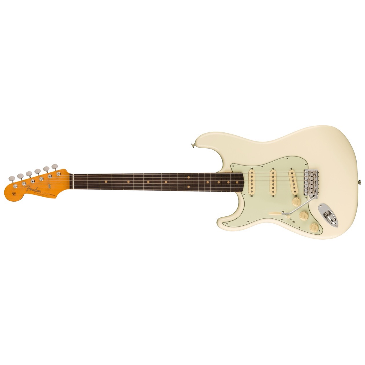 Fender American Vintage II 1961 Stratocaster LEFT HAND, Rosewood Fingerboard, Olympic White Inclusief Luxe Case Vintage-Style Brown (Orange Interior)