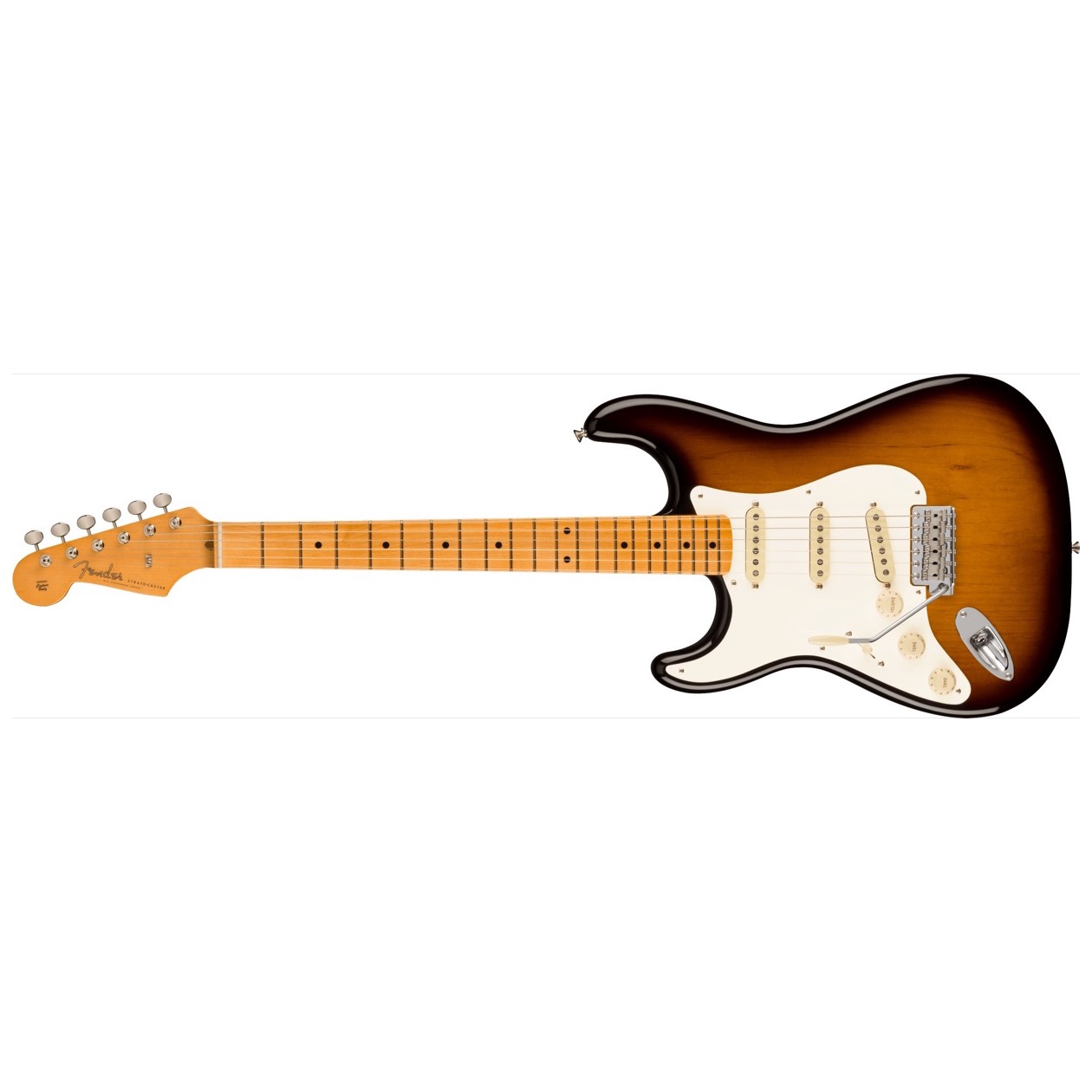 Fender American Vintage II 1957 Stratocaster LEFT HAND, Maple Fingerboard, 2-Color Sunburst Inclusief Luxe Case Vintage-Style Tweed (Crushed Red Interior)