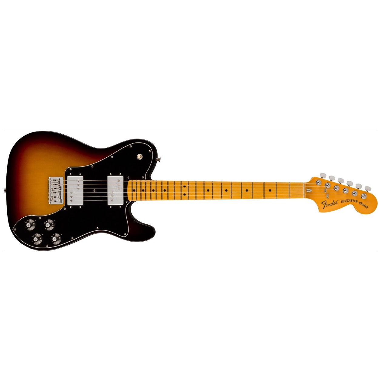 Fender American Vintage II 1975 Telecaster Deluxe, Maple Fingerboard, 3-Color Sunburst Inclusief Luxe Case Vintage-Style Black (Orange Interior)