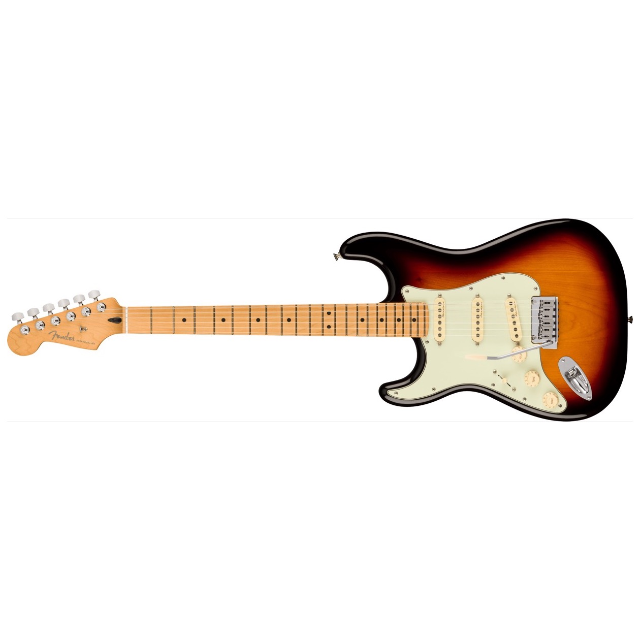 Fender Player Plus Stratocaster, LEFT HAND, Maple Fingerboard, 3-Color Sunburst inclusief Fender Gig Bag SUPERPRIJS !