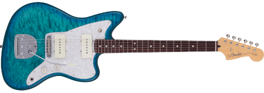 Fender 2024 Collection, Made in Japan Hybrid II Jazzmaster, Rosewood Fingerboard, Quilt Aquamarine Inclusief Fender Gig Bag