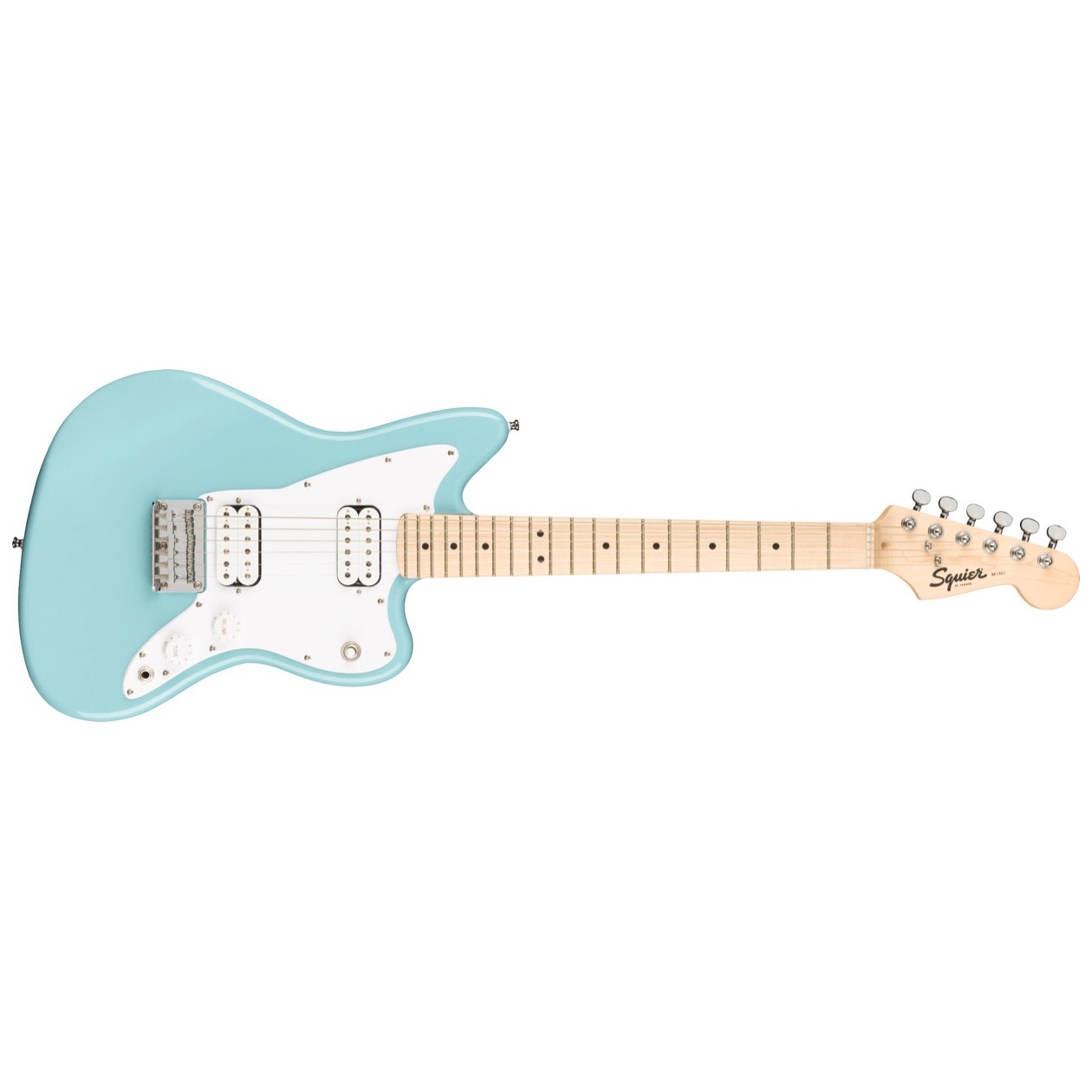 Fender Squier Mini Jazzmaster HH, Maple Fingerboard, White Pickguard, Daphne Blue Elektrische Gitaar