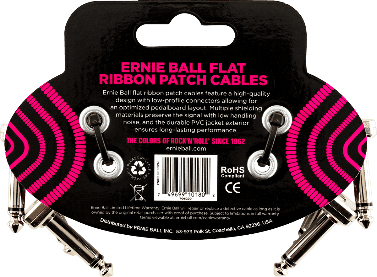 Ernie Ball Cables instrument patch 3 pack - fine angled & flat - 7.5 cm