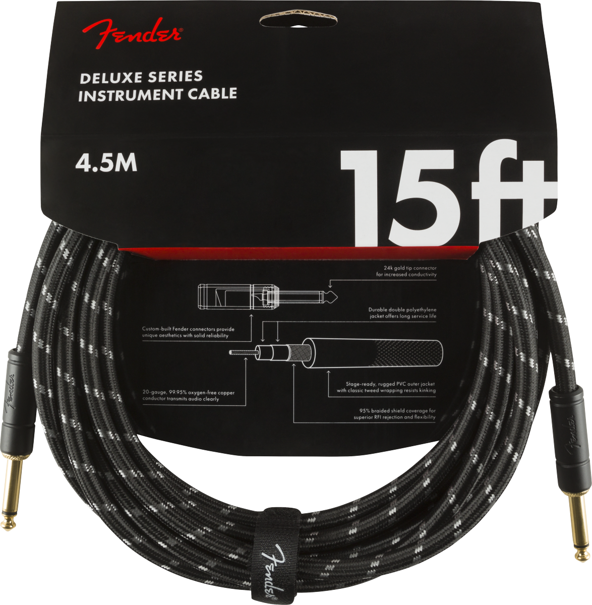 Fender Deluxe Series Instrument Kabel 4.5 meter Black Tweed Model 0990820083 Jack - Jack