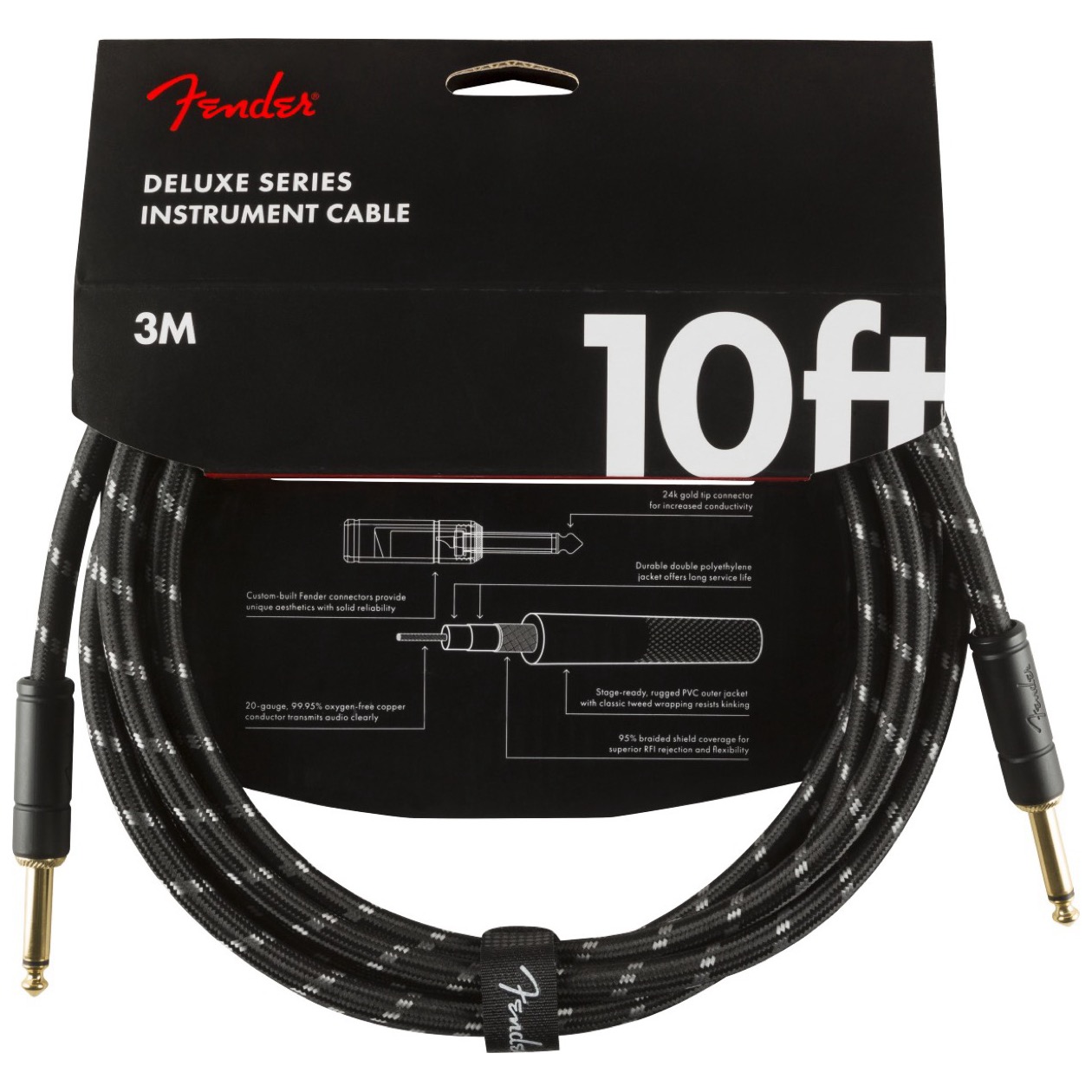 Fender Deluxe Series Instrument Kabel 3 meter Black Tweed Model 0990820092 Jack - Jack