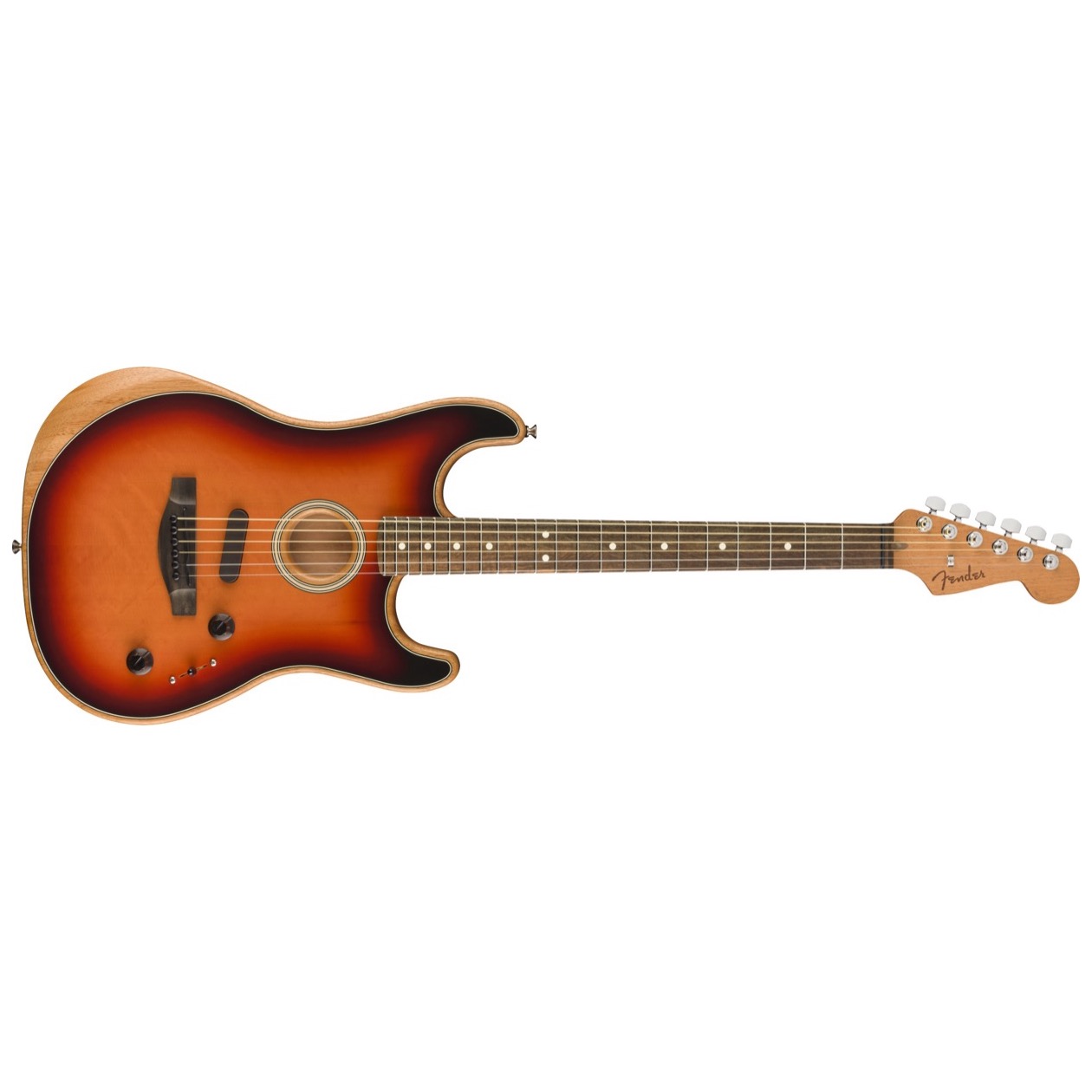 Fender American Acoustasonic Strat, Ebony Fingerboard, 3-Color Sunburst Model 0972023200 Inclusief Fender Gig Bag Deluxe Molded