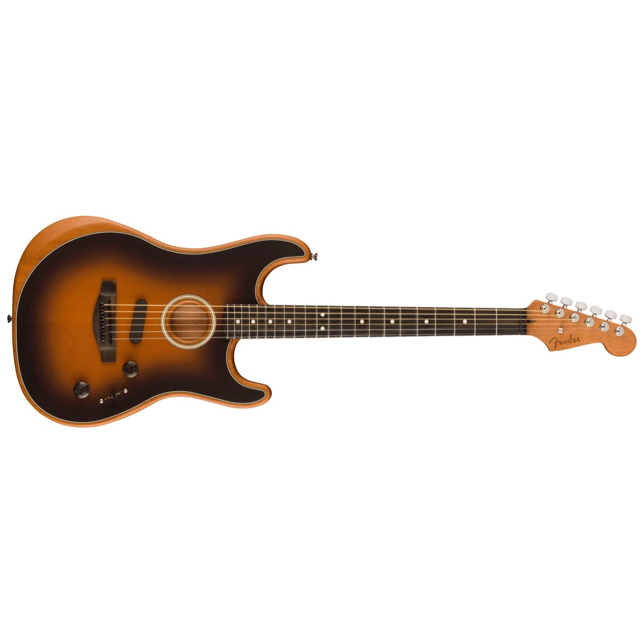 Fender American Acoustasonic Strat DE, Limited Edition Ebony Fingerboard, 2-Color Sunburst Model 0972323103 Inclusief Fender Gig Bag Deluxe Molded