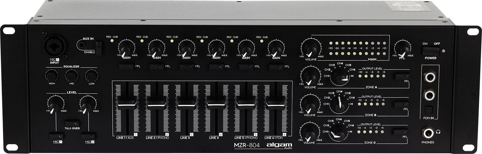 Algam Audio MZR 804 / MZR804 - 4-zone zone mixer, 6 + 2 rackable inputs