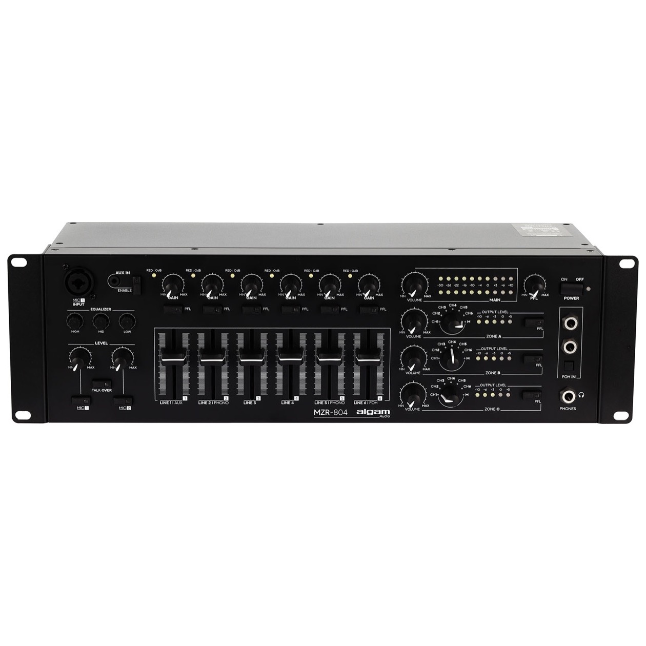 Algam Audio MZR 804 / MZR804 - 4-zone zone mixer, 6 + 2 rackable inputs