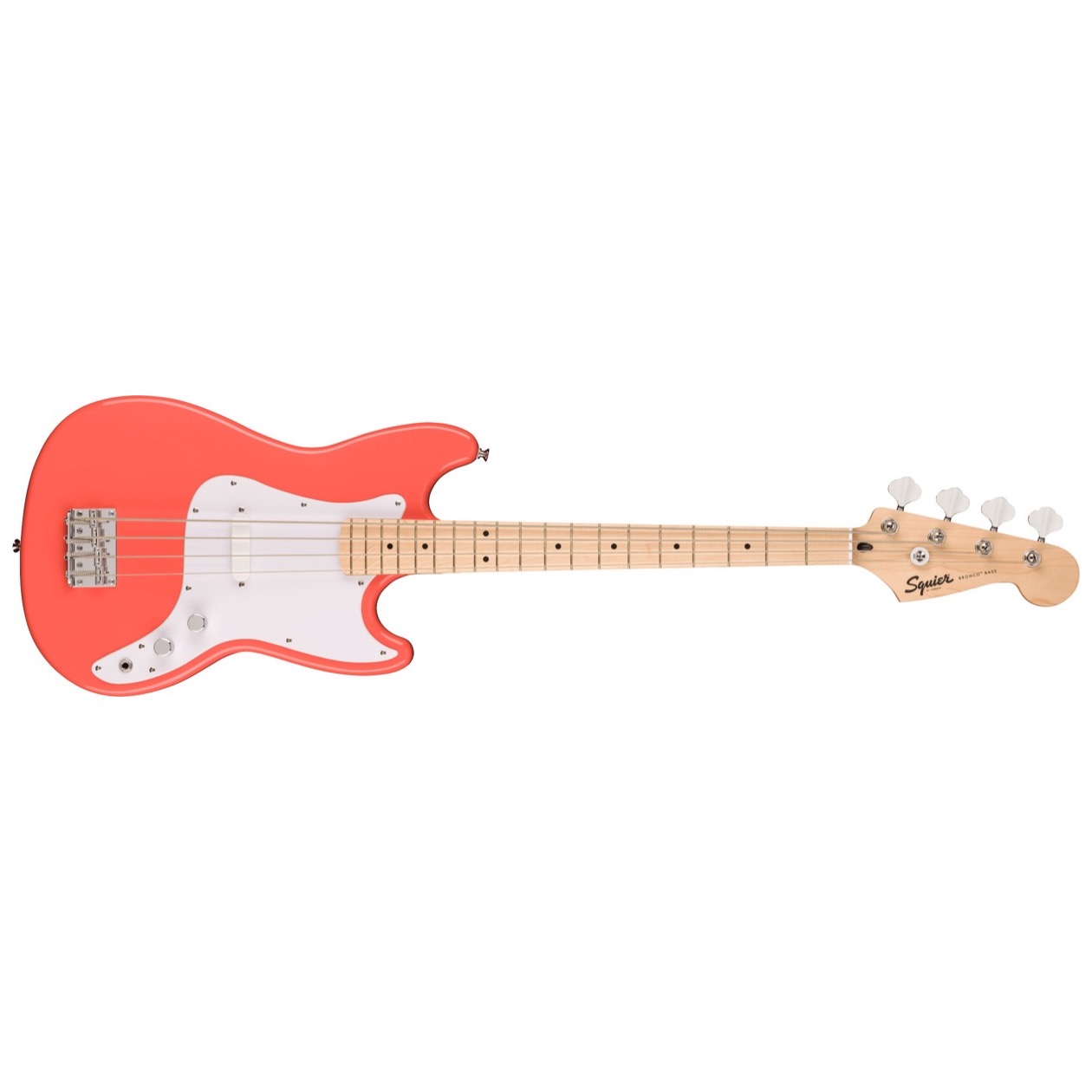 Squier Sonic Bronco Bass, Maple Fingerboard, White Pickguard, Model 0373802511 Tahitian Coral