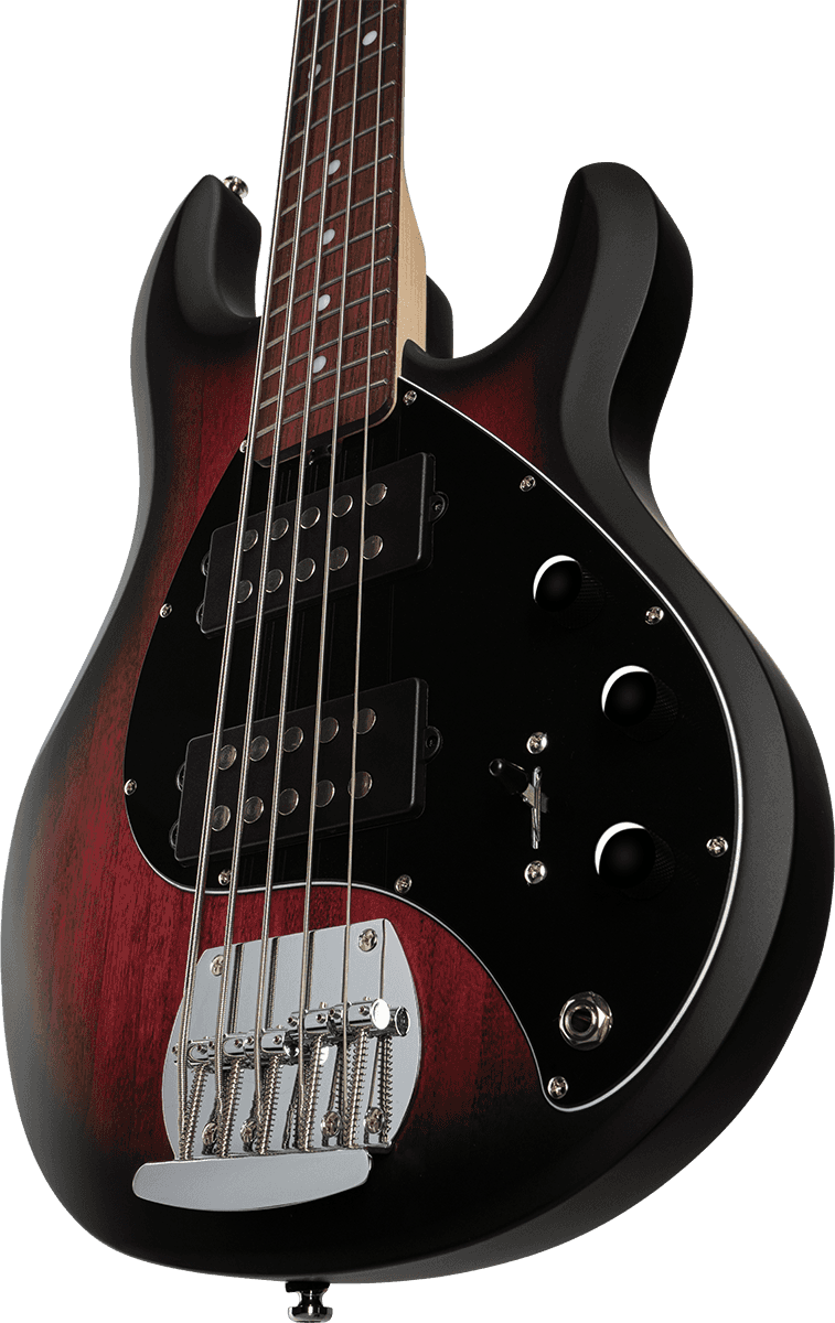 Sterling by Music Man - Stingray 5 HH Bas Ruby Red Burst Satin