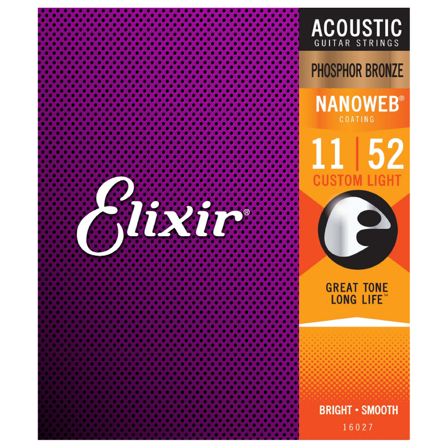 Elixir 16027 Nanoweb Snarenset voor Western Gitaar Phosphor Bronze Custom Light 11-15-22-32-42-52