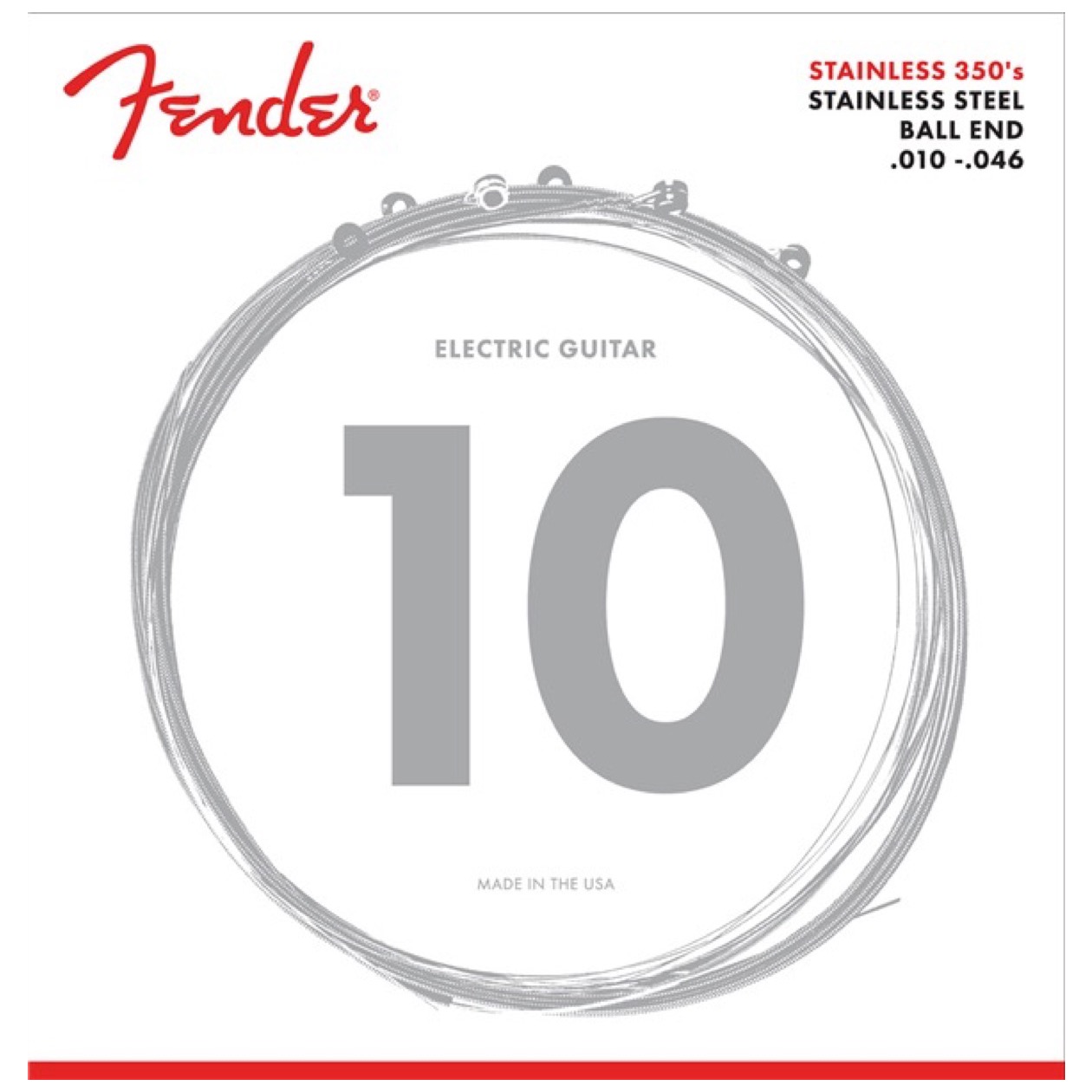 Fender Stainless 350's Guitar Strings, Stainless Steel, Ball End, 350R Gauges .010-.046, (6) Model 0730350406 snarenset voor Elektrische Gitaar