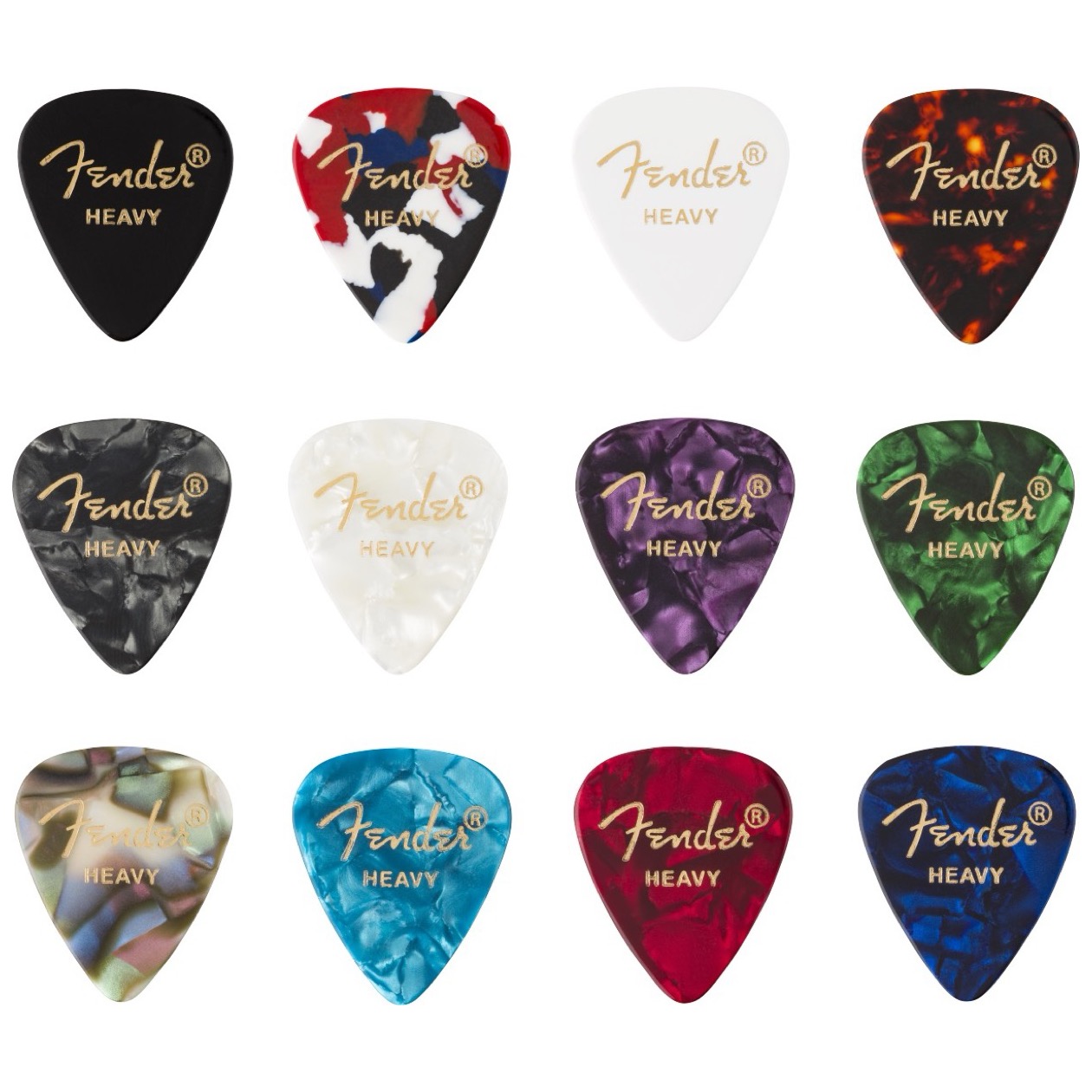 Fender Celluloid Medley Picks, Traditional 351 Shape, 12 stuks Heavy Plectrums