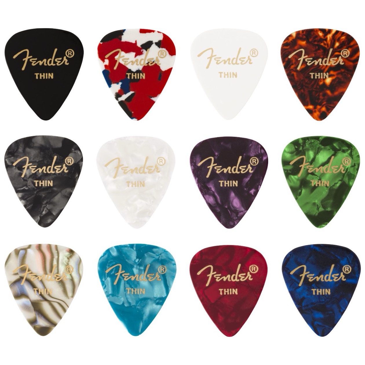 Fender Celluloid Medley Picks, Traditional 351 Shape, 12 stuks Thin Plectrums