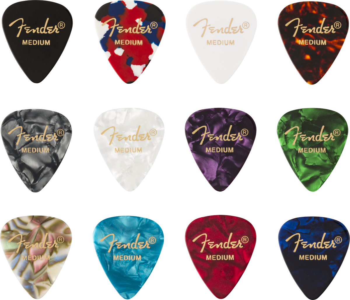 Fender Celluloid Medley Picks, Traditional 351 Shape, 12 stuks Medium Plectrums