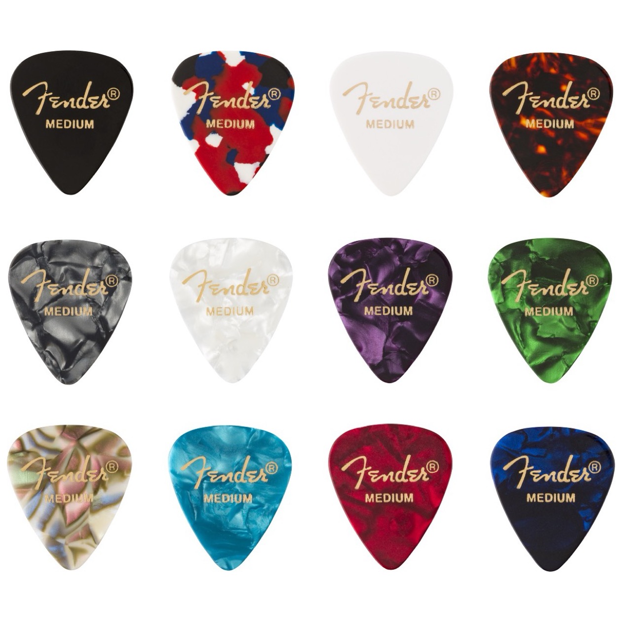 Fender Celluloid Medley Picks, Traditional 351 Shape, 12 stuks Medium Plectrums