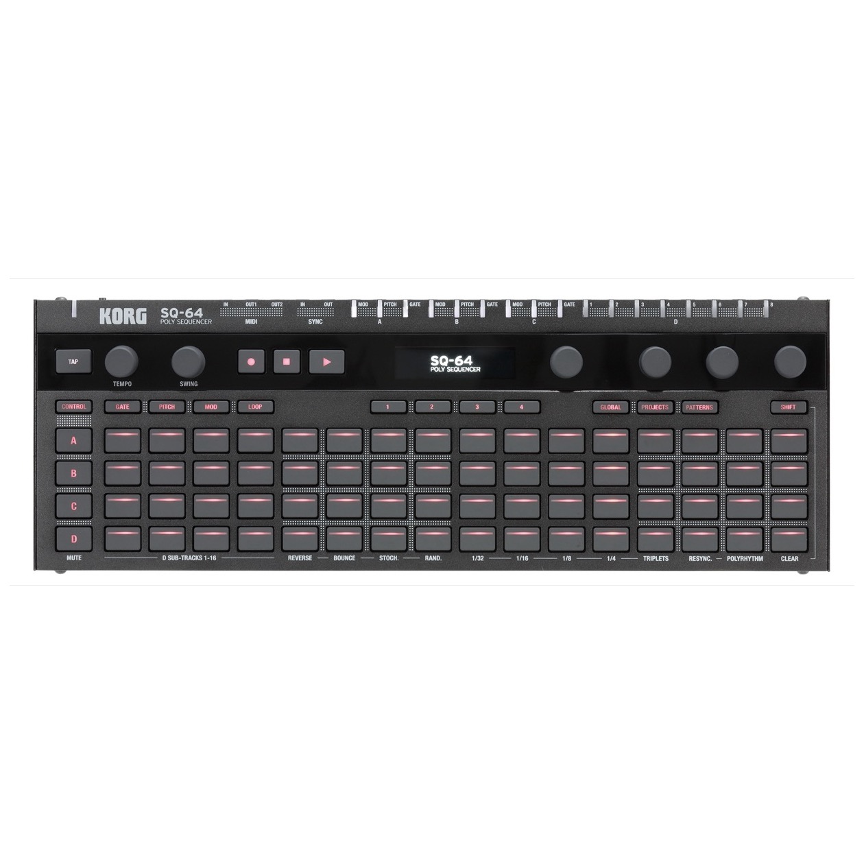 Korg SQ 64 /SQ64 Sequencer, Polyfoon, Step sequencer, 4 Sporen