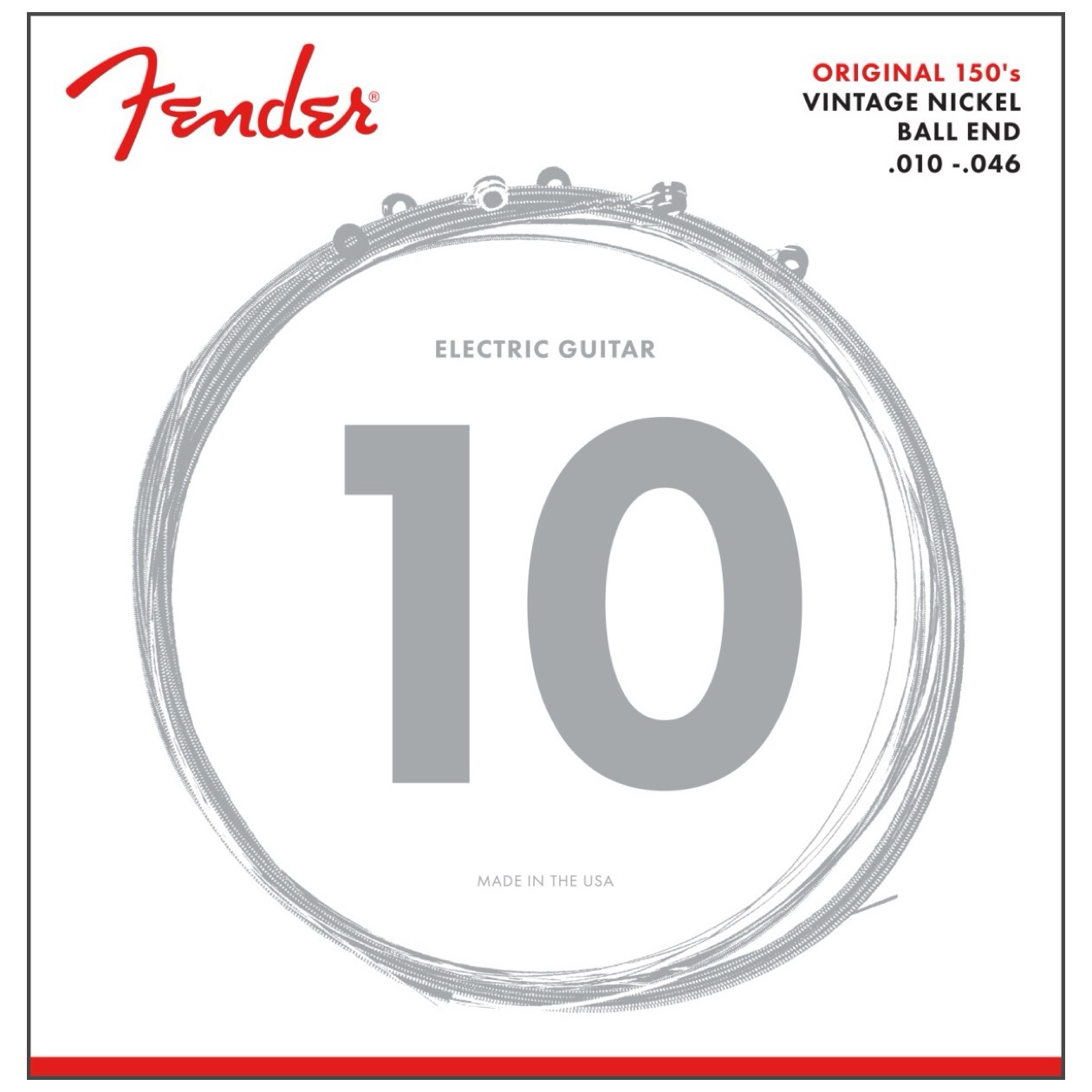 Fender Original 150 Guitar Strings, Pure Nickel Wound, Ball End, 150R .010-.046 Gauges, (6) Model 0730150406 snarenset voor Elektrische Gitaar