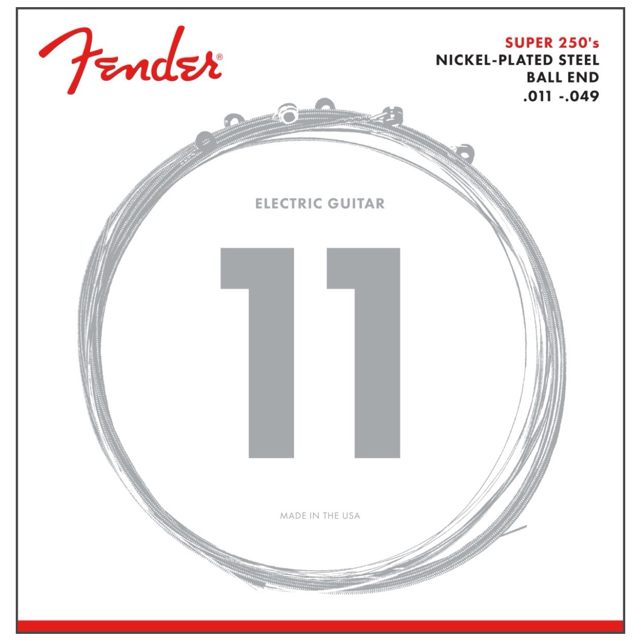 Fender Super 250 Guitar Strings, Nickel Plated Steel, Ball End, 250M Gauges .011-.049 (6) , Model 0730250408 Snarenset voor Elektrische Gitaar