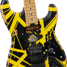 EVH Limited Edition Striped Series Frankenstein Frankie, Model 5107900528 Maple Fingerboard, Black with Yellow Stripes, Aged black and yellow striped paint finish and distressed black hardware NU TE BESTELLEN, LEVERING AUGUSTUS 2026 SLECHTS ENKELE STUKS