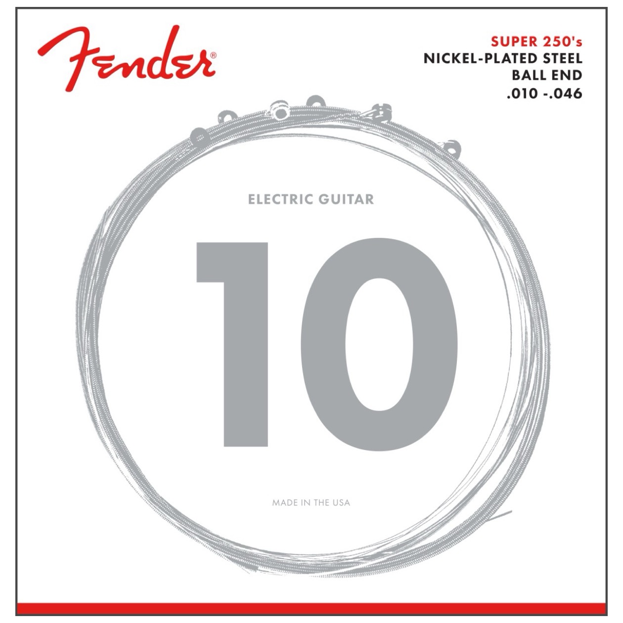 Fender Super 250 Guitar Strings, Nickel Plated Steel, Ball End, 250R Gauges .010-.046 (6), Model 0730250406 Snarenset voor Elektrische Gitaar