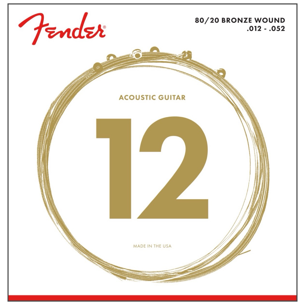 Fender 80/20 Bronze Acoustic Strings, Ball End, 70L Model 0730070403 .012-.052 Snarenset voor Western Gitaar