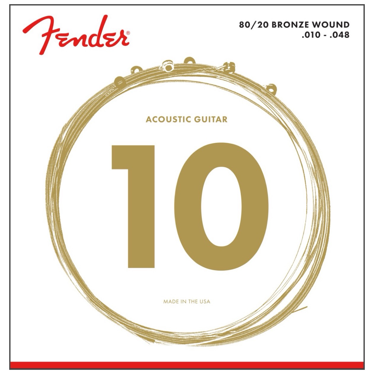 Fender 80/20 Bronze Acoustic Strings, Ball End, 70XL Model 0730070402 .010-.048 Gauges Snarenset voor Western Gitaar