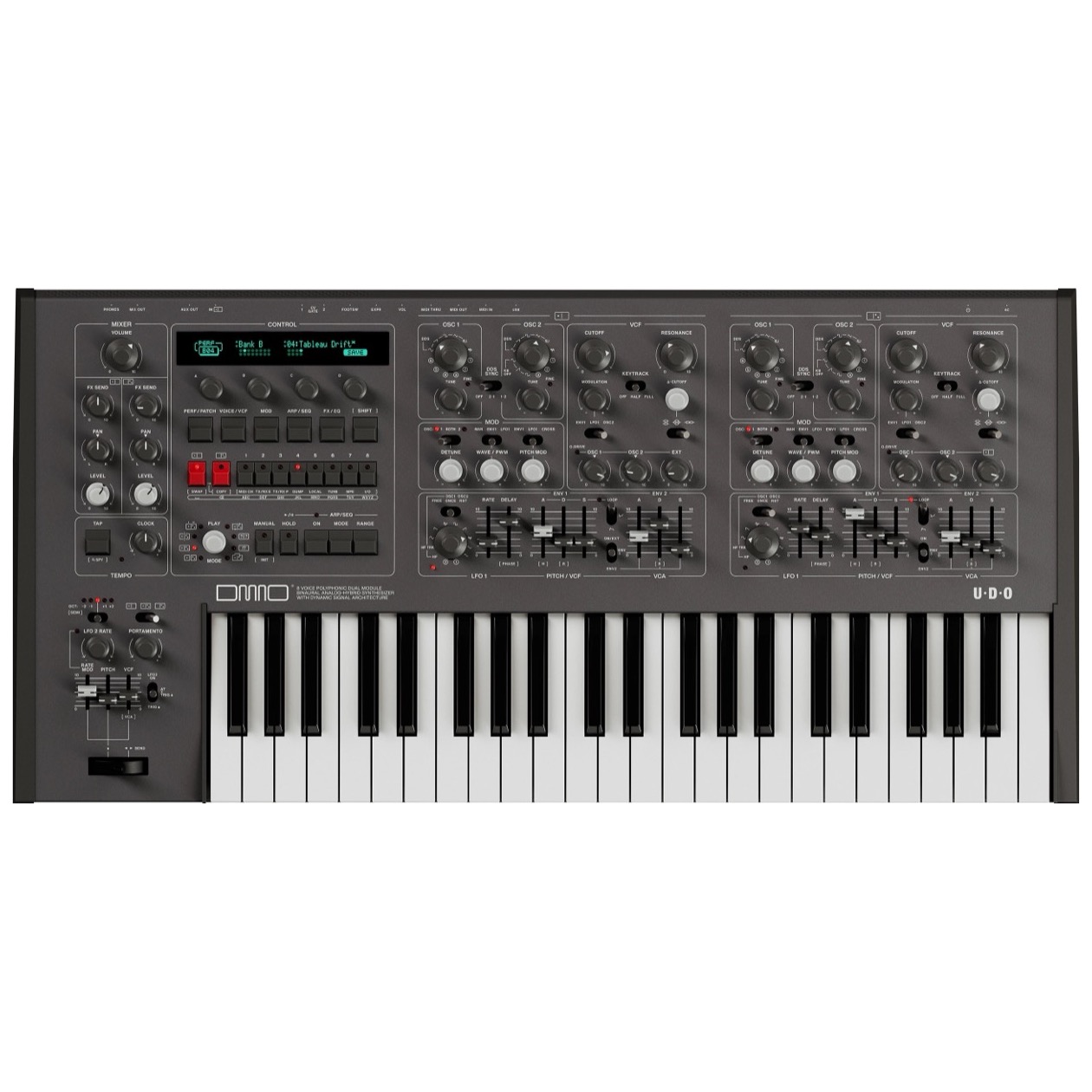 UDO Audio DMNO (DOMINO) 8 Voice, 2 Part Multitimbral Synthesizer, Black Edition
