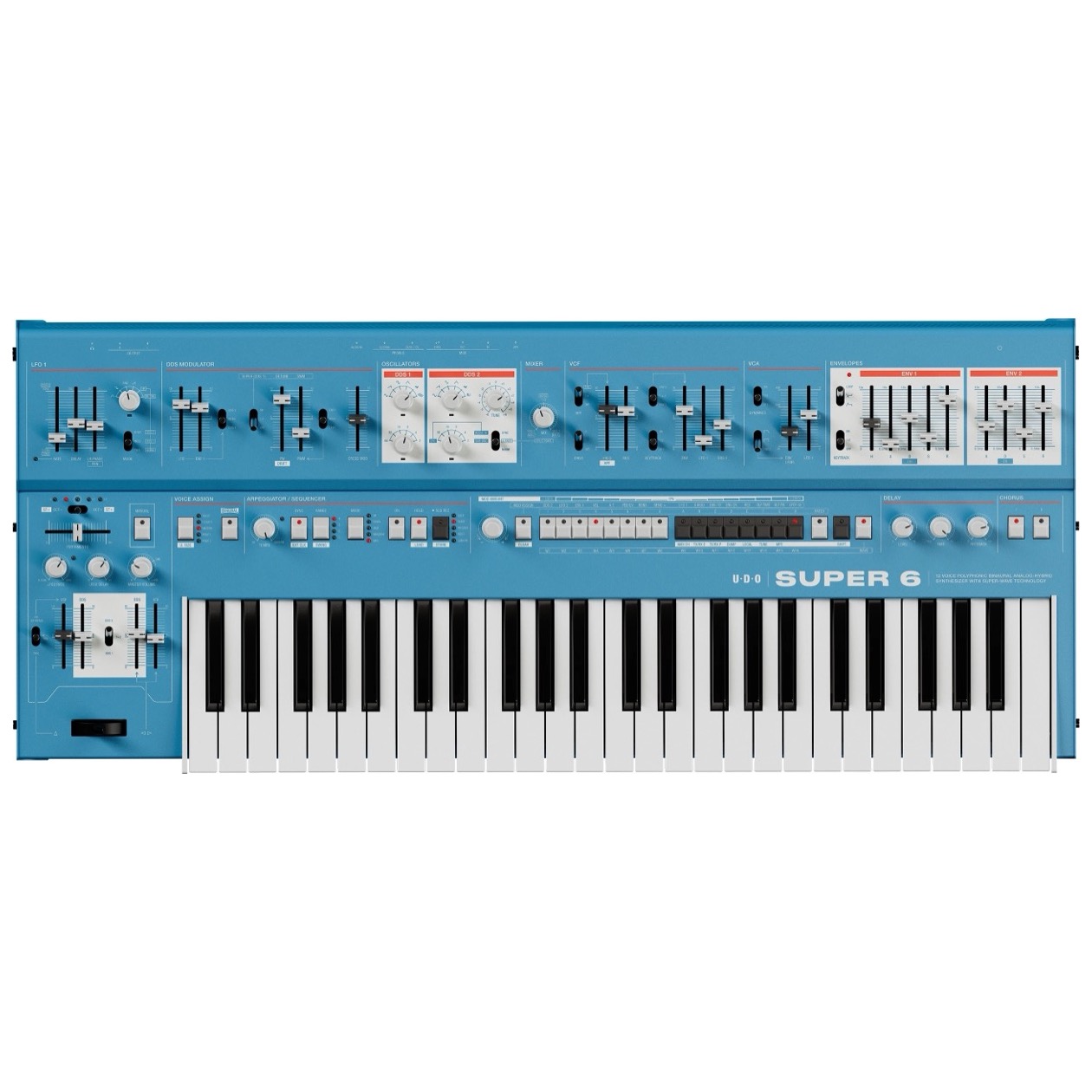 UDO Audio Super 6 Keyboard Blue 12-voice Polyphonic, Binaural Analog-hybrid Synthesizer