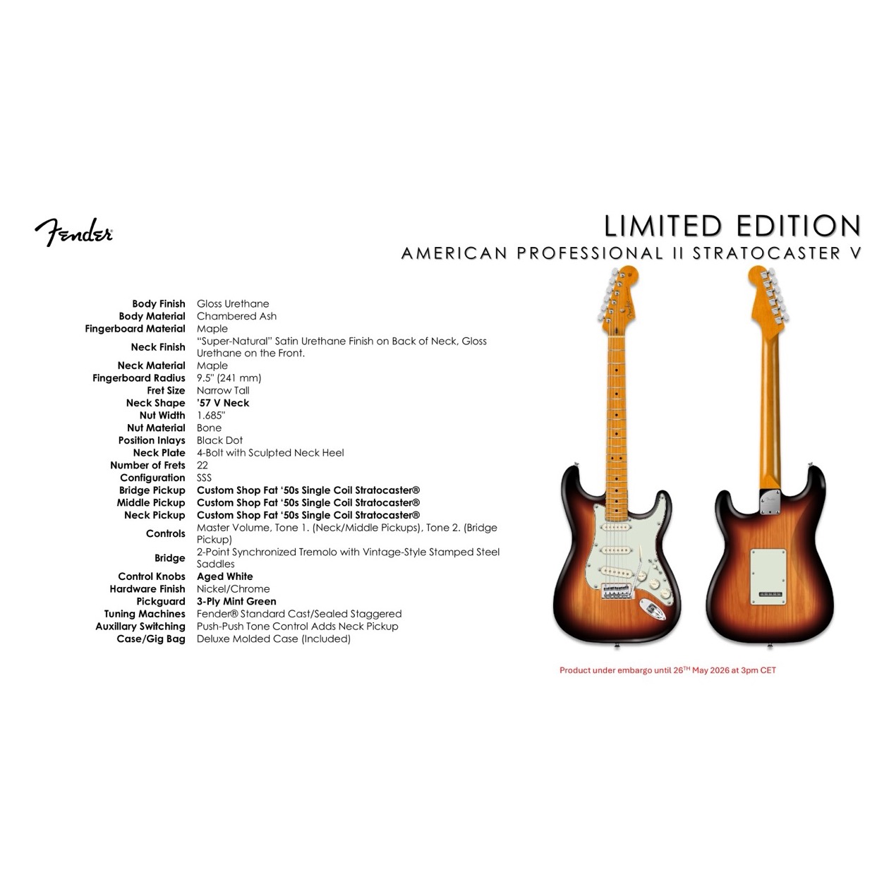 Fender FSR American Professional II Stratocaster '57 V Neck 3-Tone
