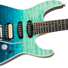 Charvel Pro-Mod Plus Dinky DK24 HSS 2PT EB QM, Ebony Fingerboard, Blue Curaçao Model 2972813546 Inclusief Charvel Deluxe Gig Bag