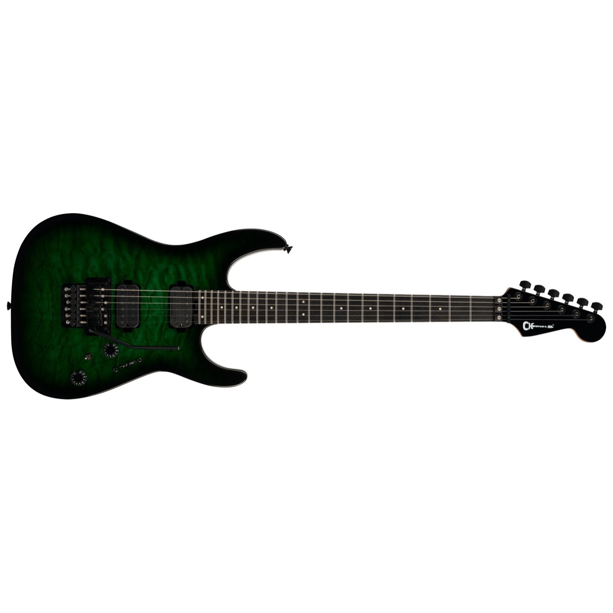 Charvel Pro-Mod Plus Dinky DK24 HH FR QM EB, Ebony Fingerboard, Cloaked Emerald Green Model 2979801378 Inclusief Charvel Deluxe Gig Bag