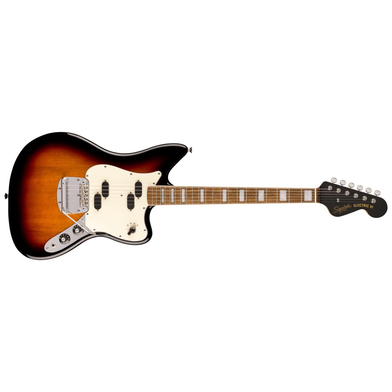 Squier Paranormal Electric VI, Laurel Fingerboard, Parchment Pickguard, 3-Color Sunburst Model 0377070500