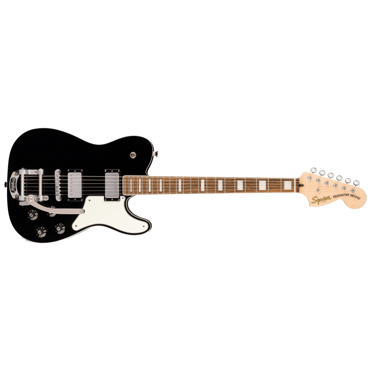 Squier Paranormal Troublemaker Telecaster Deluxe Bigsby, Laurel Fingerboard, Parchment Pickguard, Black Model 0377065506