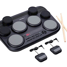 Medeli DD 225 BK / DD225BK Medeli Table drum with 8 pads, touch sensitive, 2 x pad pedals, incl. drumsticks, extended sound library Inclusief Adapter