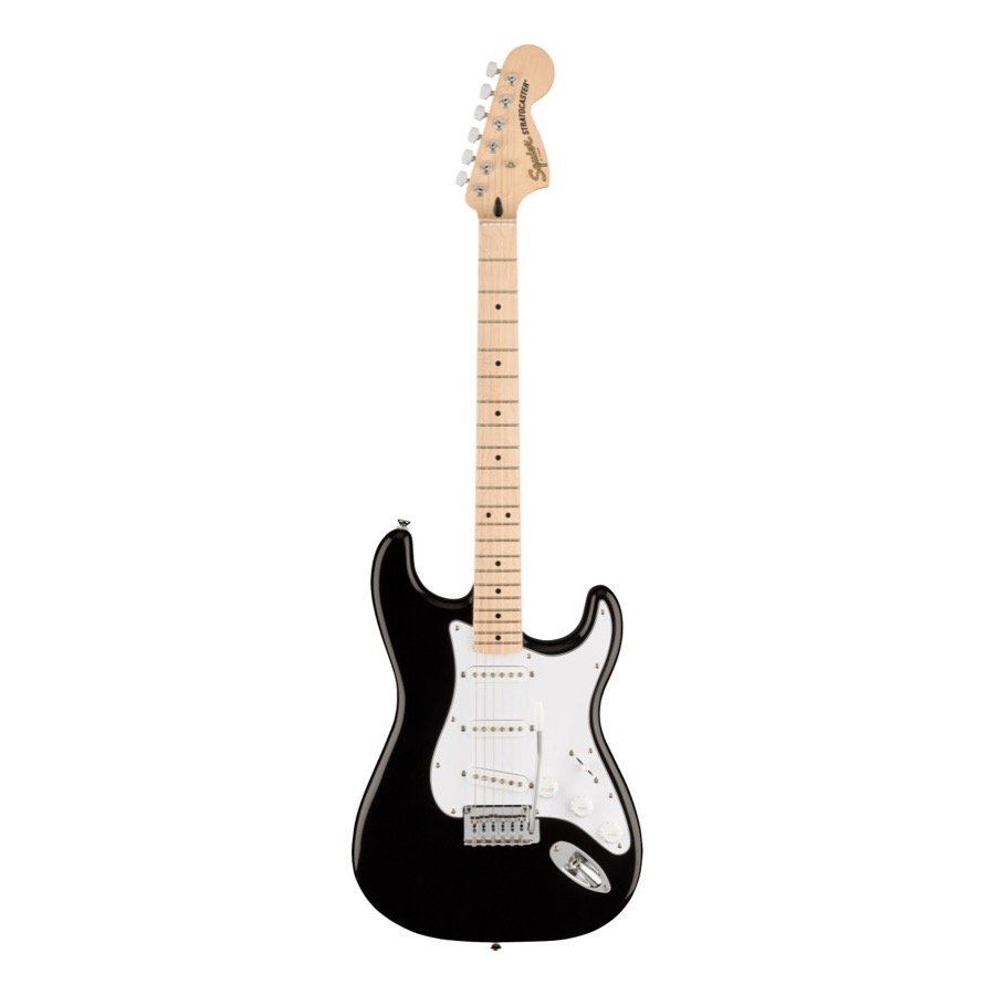 Fender Squier Affinity Series Stratocaster Maple Fingerboard, White Pickguard, Black Elektrische Gitaar