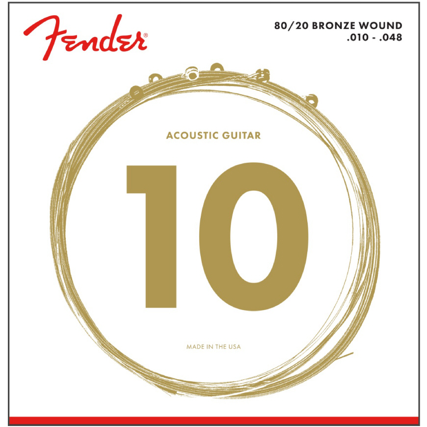Fender 80/20 Bronze Acoustic Strings, Ball End, 70XL .010, .014, .022, .030, .040, .048 Snarenset voor Western Gitaar